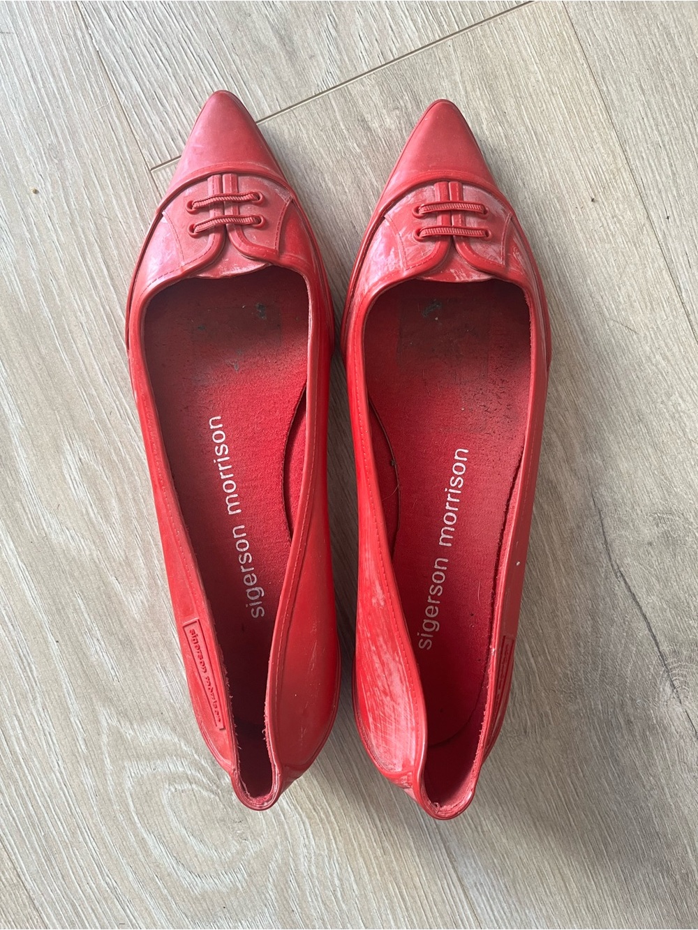 Sigerson Morrison Red Pointed-Toe Rubber Ballet Flats